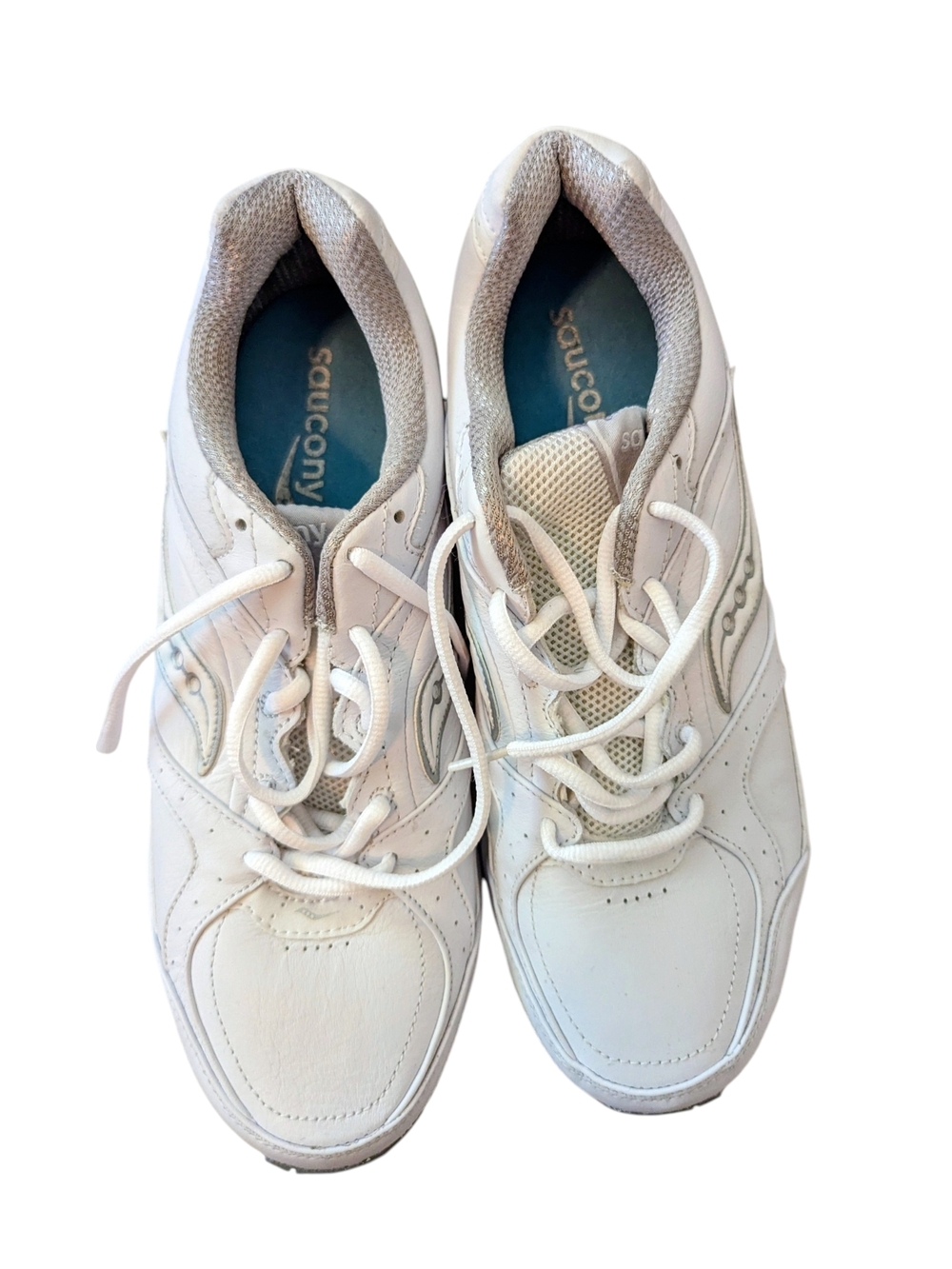 Saucony White and Gray Low-Top Leather Running/Walking Shoes - 11M